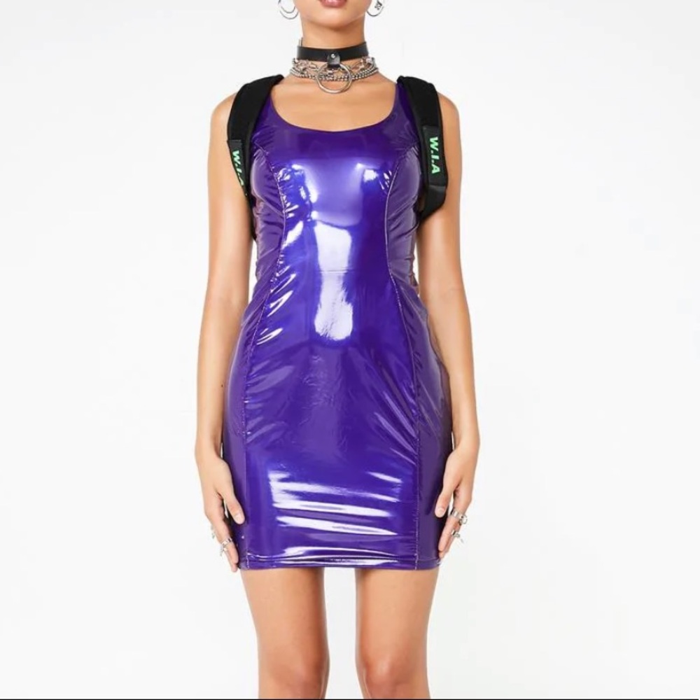 Dollskill all the attention tic toc purple vinyl dress - size small deadstock